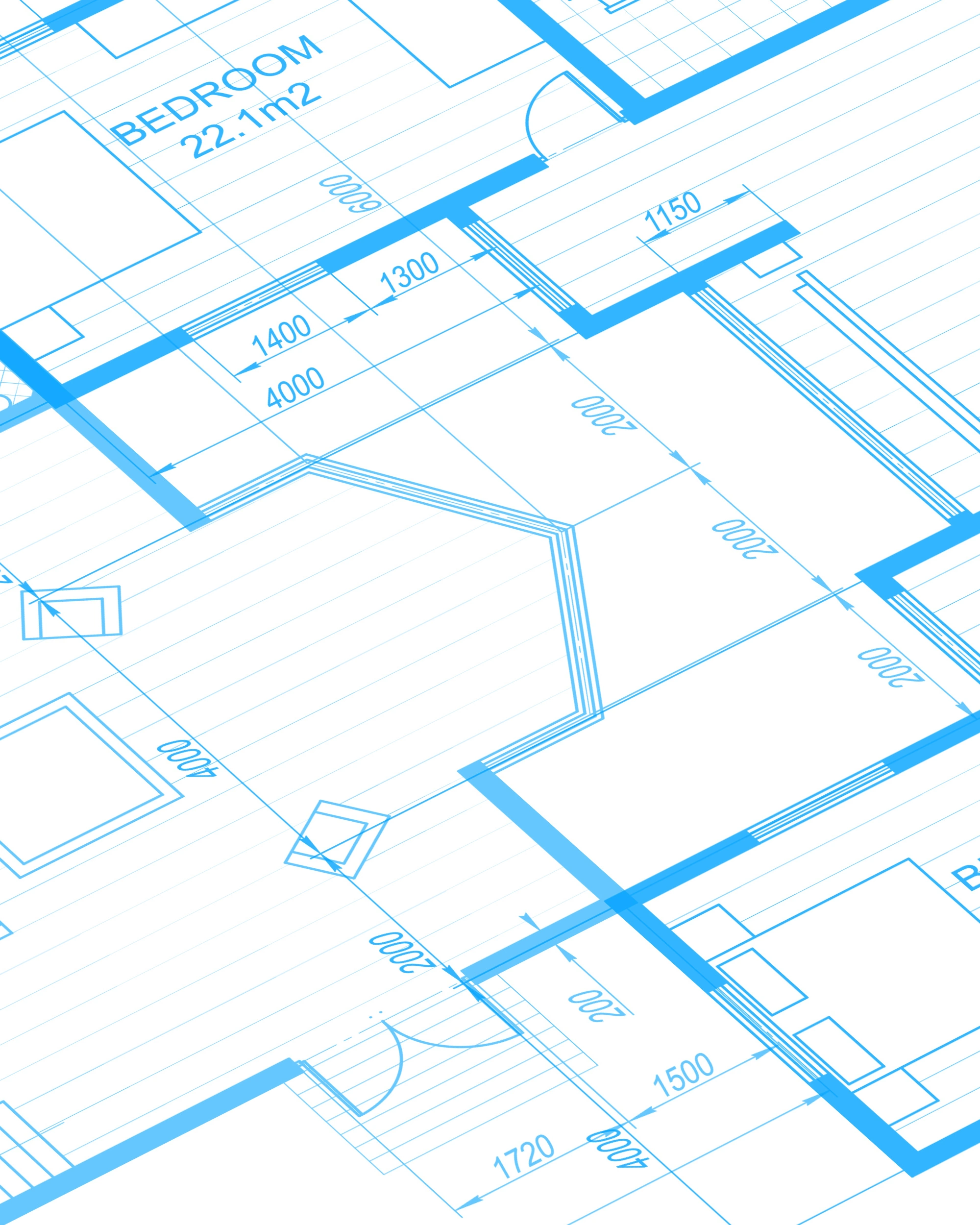 Close up of 2D architectural floor plan.