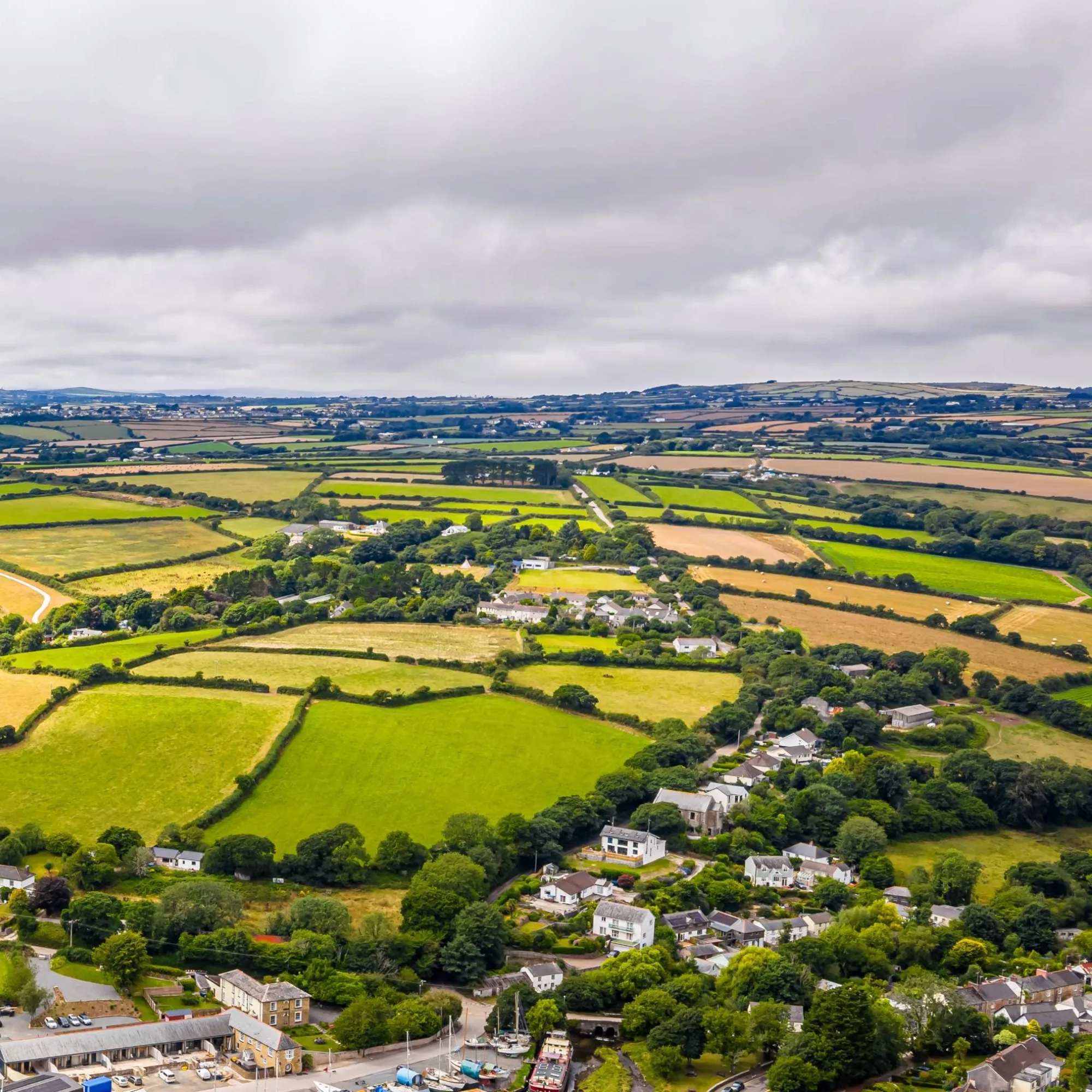 English farmland photographed from a high altitude.
