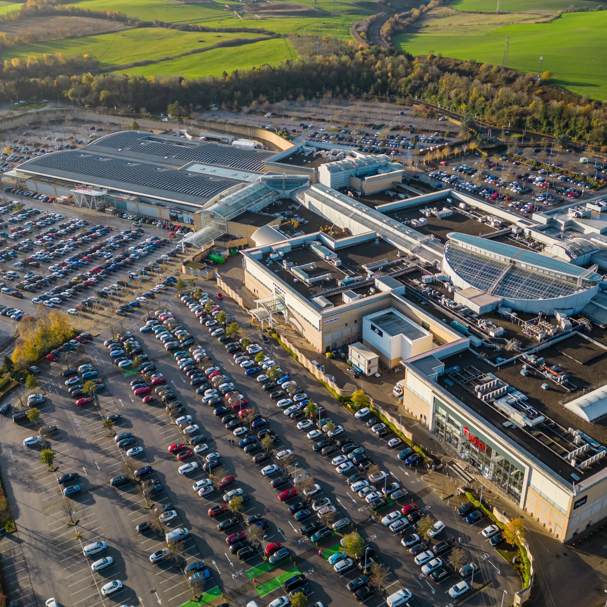 A drone image of the White Rose Shopping Centre in Leeds.